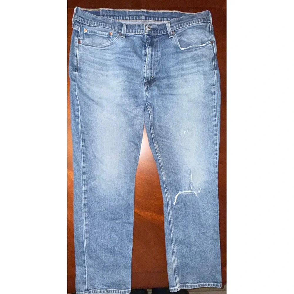 Levi 514 Men Jeans‎ 38x30 Blue  Straight Fit Some Distressing Medium Wash Denim